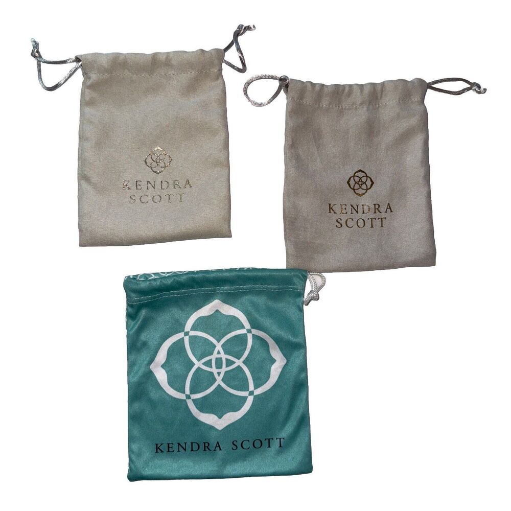 3 Kendra Scott Bags Velvet/Felt Dust Bags Gray Aqua Blue Drawstring Travel